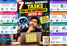 automate small business tasks with AI | Small business owner using AI tools to save time