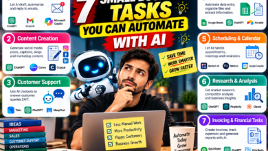 automate small business tasks with AI | Small business owner using AI tools to save time