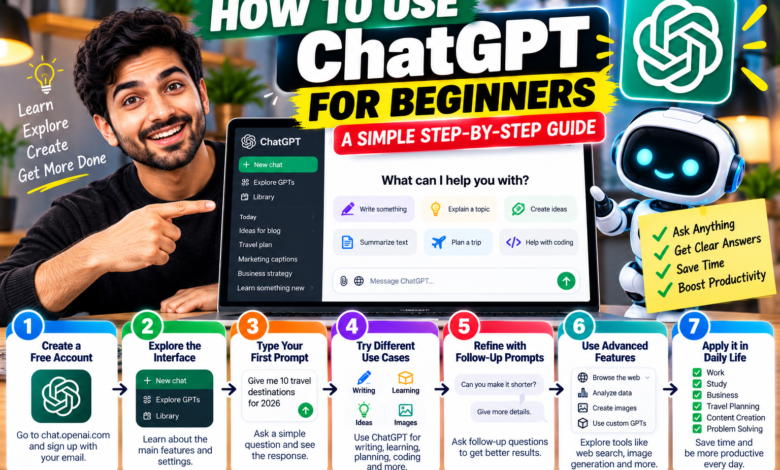 How to Use ChatGPT for Beginners: Simple Step-by-Step • Beginner typing a first prompt into ChatGPT