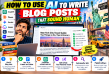 How to Use AI to Write Blog Posts That Sound Human Blogger editing an AI-written draft on a laptop