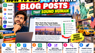 How to Use AI to Write Blog Posts That Sound Human Blogger editing an AI-written draft on a laptop
