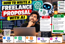 How to Write a Freelance Proposal with AI :Freelancer writing a client proposal on a laptop