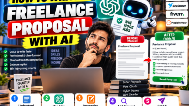 How to Write a Freelance Proposal with AI :Freelancer writing a client proposal on a laptop